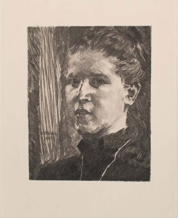 Oskar Obier - Bildnis eines jungen Mädchens - 1907 - Radierung auf Velin mit Seidenhemdchen