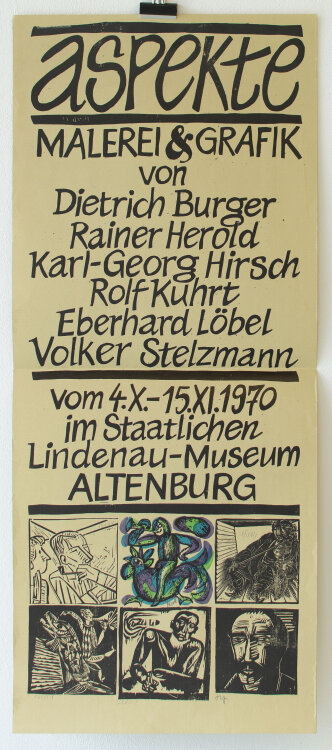 Volker Stelzmann, Dietrich Burger, Karl-Georg Hirsch et. al. - Aspekte. Ausstellungsplakat - 1970 - Holzschnitt