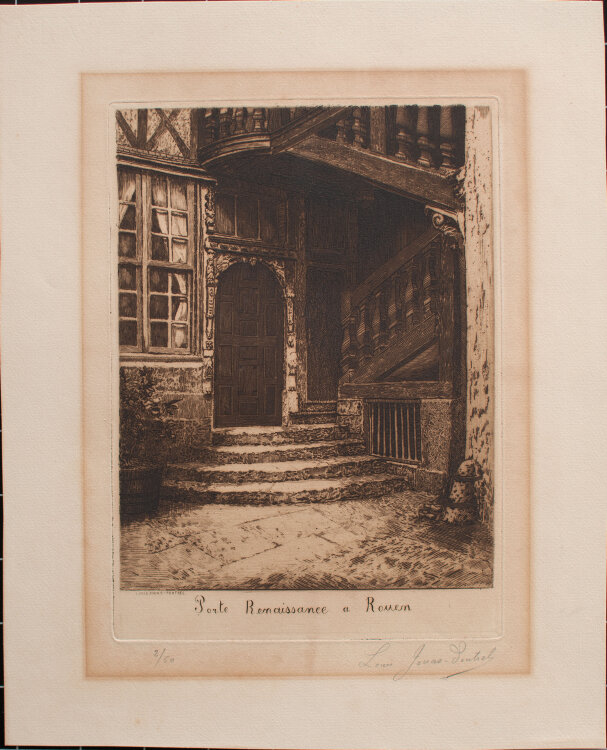 Louis Jouas-Poutrel - Porte Renaissance a Rouen - o.J. - Radierung in Braun auf geripptem Bütten mit angeschnittenem Wasserzeichen