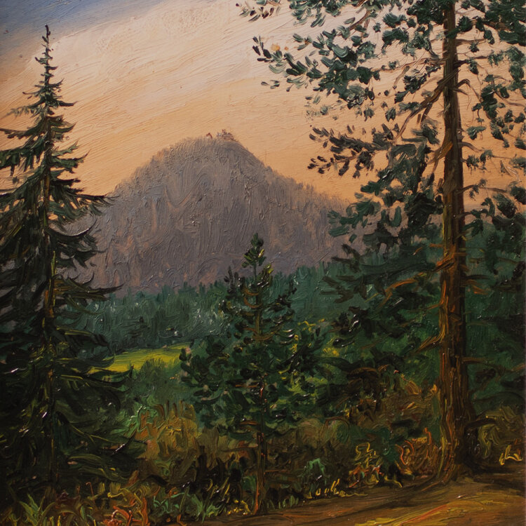 Monogramm J. U. - Berglandschaft - 1938 - Öl auf Malpappe