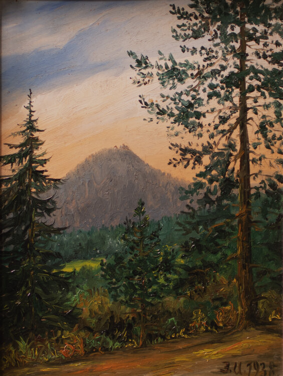 Monogramm J. U. - Berglandschaft - 1938 - Öl auf Malpappe