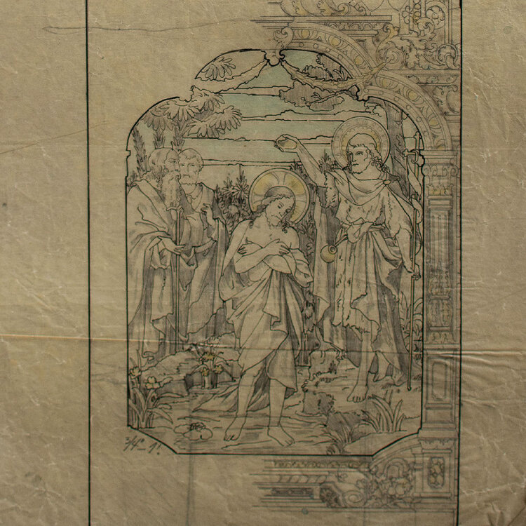Johann Schmid - Entwurf für ein Kirchenfenster - o.J. - Bleistift und Tusche auf Transparentpapier