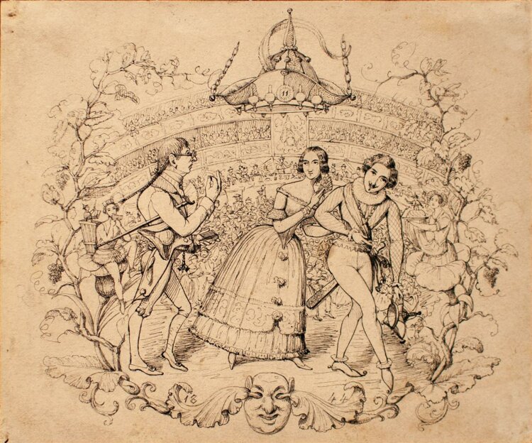 Unbekannter Künstler - Maskenball - Tuschzeichnung - 1844