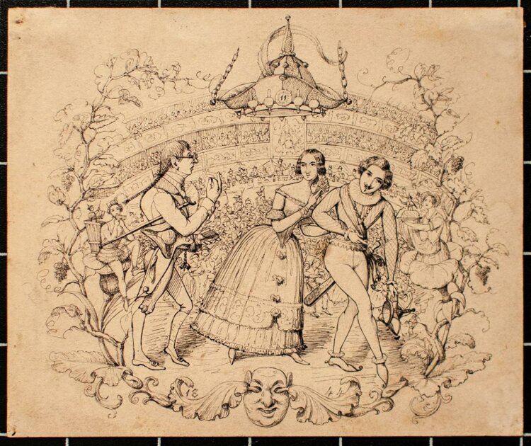 Unbekannter Künstler - Maskenball - Tuschzeichnung - 1844