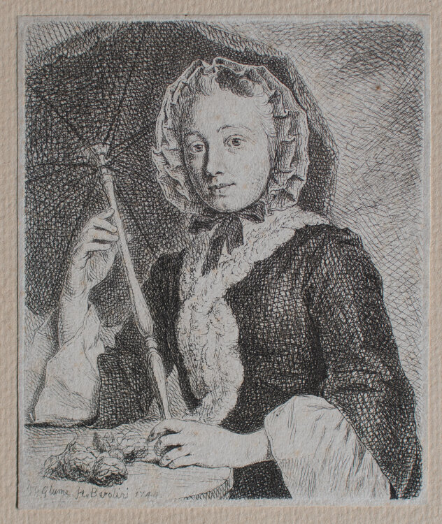 Johann Gottlieb Glume - Frau mit Schirm - 1749 - Radierung auf Büttenpapier
