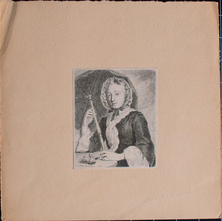 Johann Gottlieb Glume - Frau mit Schirm - 1749 - Radierung auf Büttenpapier