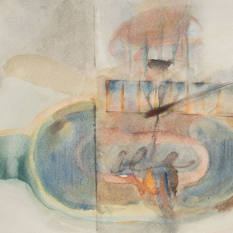 Karlheinz Schäfer - Abstrakt geometrische Landschaft - 1968 - Aquarell und Farbstift