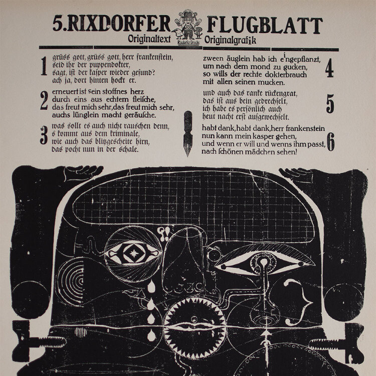 Uwe Bremer - 5. Rixdorfer Flugblatt - 1968 - Holzschnitt