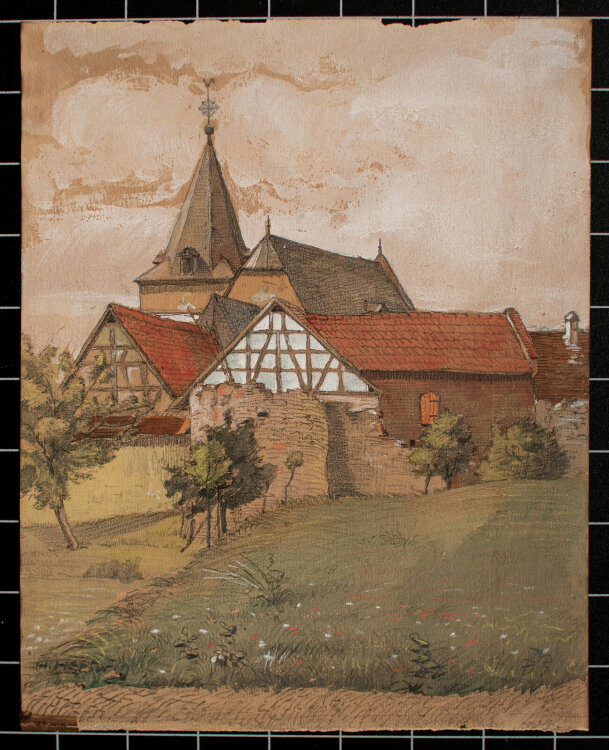 unbekannt - Dorfansicht mit Kirche - o.J. - Aquarell
