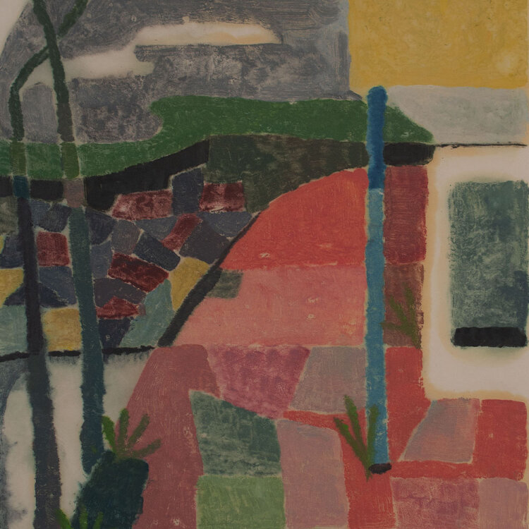 Hildegard Peters - Landschaft mit Feldern - 1958 - Monotypie auf feinem Büttenpapier