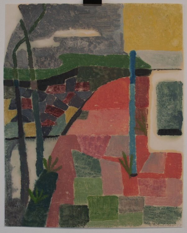 Hildegard Peters - Landschaft mit Feldern - 1958 - Monotypie auf feinem Büttenpapier