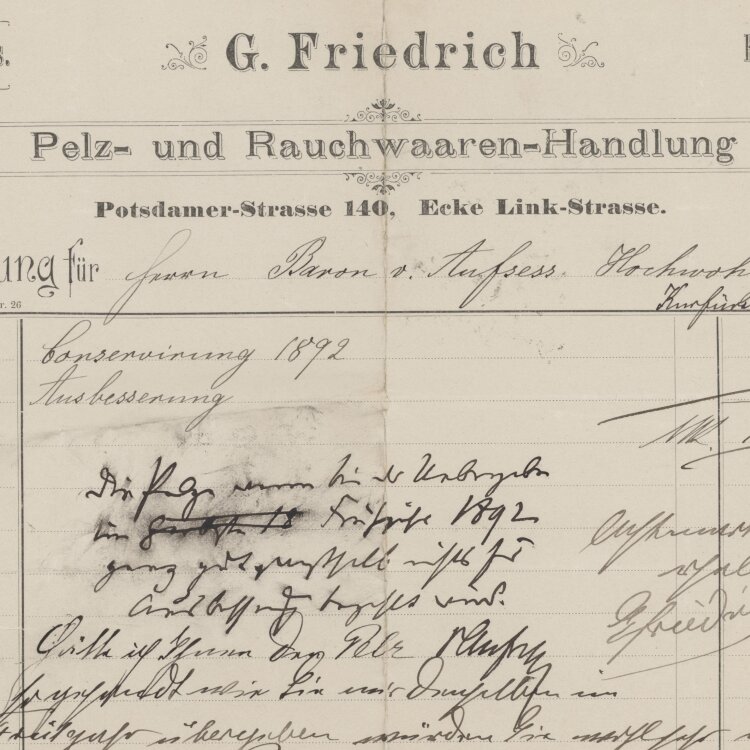 G. Friedrich Pelz und Rauchwaarenhandlung - Rechnung - 11.1.1893