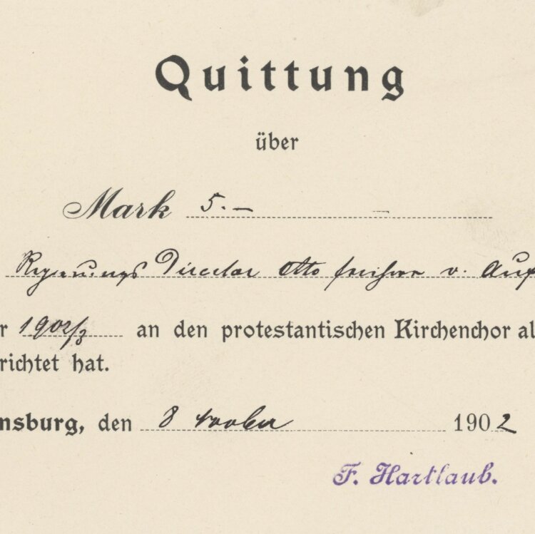 F. Hartlaub Protestantischer Kirchenchor - Quittung - 8...