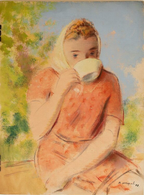 Bohumil Ullrych - Frauenporträt trinkend - 1942 - Pastell
