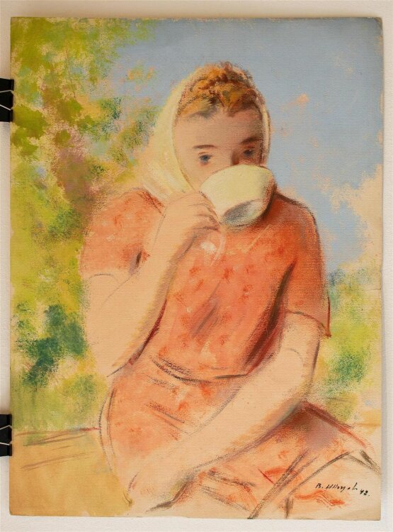 Bohumil Ullrych - Frauenporträt trinkend - 1942 - Pastell