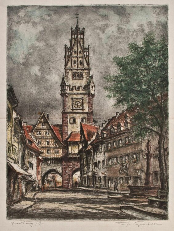 Friedrich Görtitz - Freiburg, Martinstor - o.J. - colorierte Radierung
