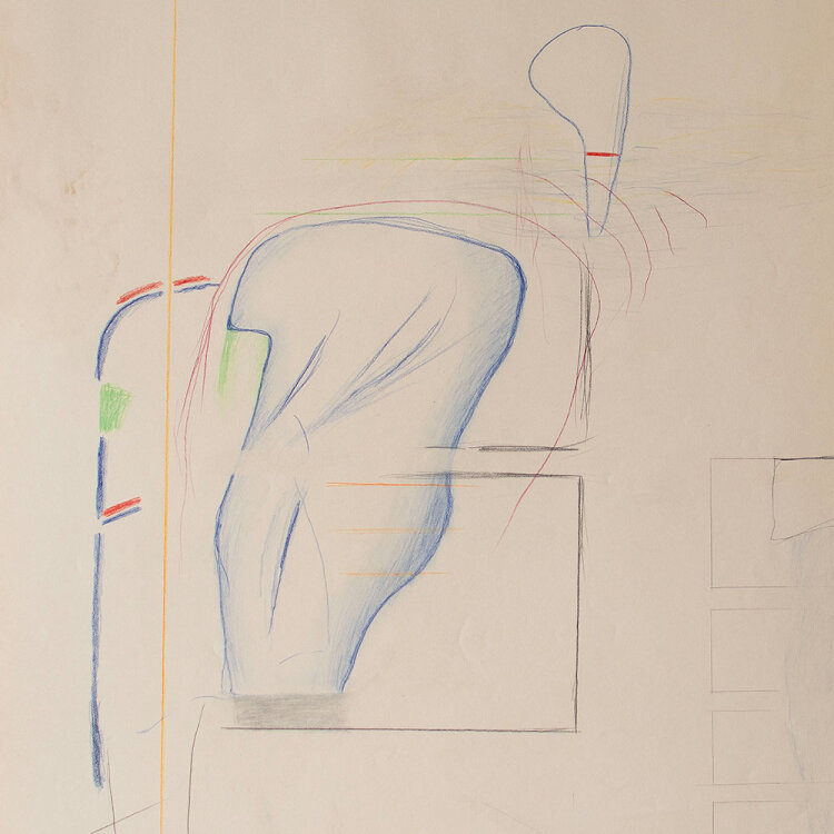 Karlheinz Schäfer - Fragmentierter Mensch - 1968 - Farbstift und Graphitstift, teils gewischt