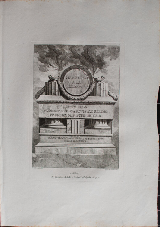 Ennemond Alexandre Petitot - Titelblatt Mascarade à la Grecque - 1771 - Radierung auf Büttenpapier