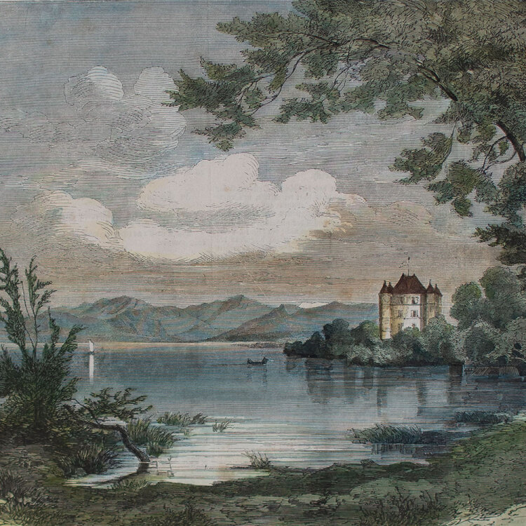 unbekannt - Schloß Garatshausen, Starnberger See - o.J. - color. Holzstich