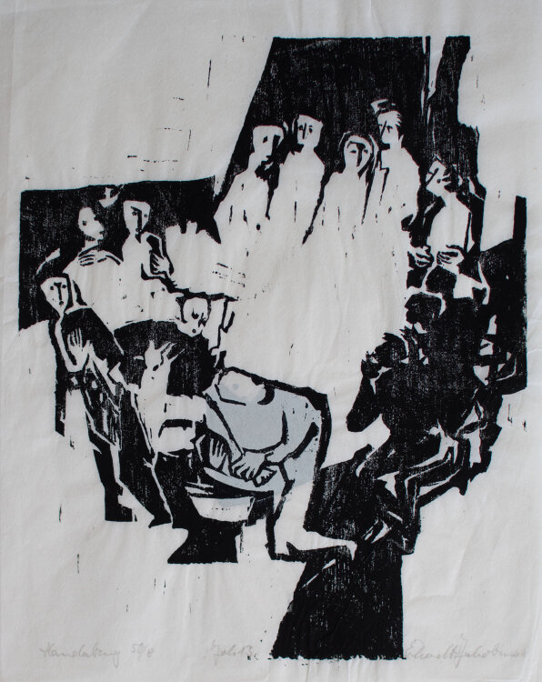 Erhardt Jakobus Klonk - Fußwaschung - 1968 - Holzschnitt auf Japanpapier