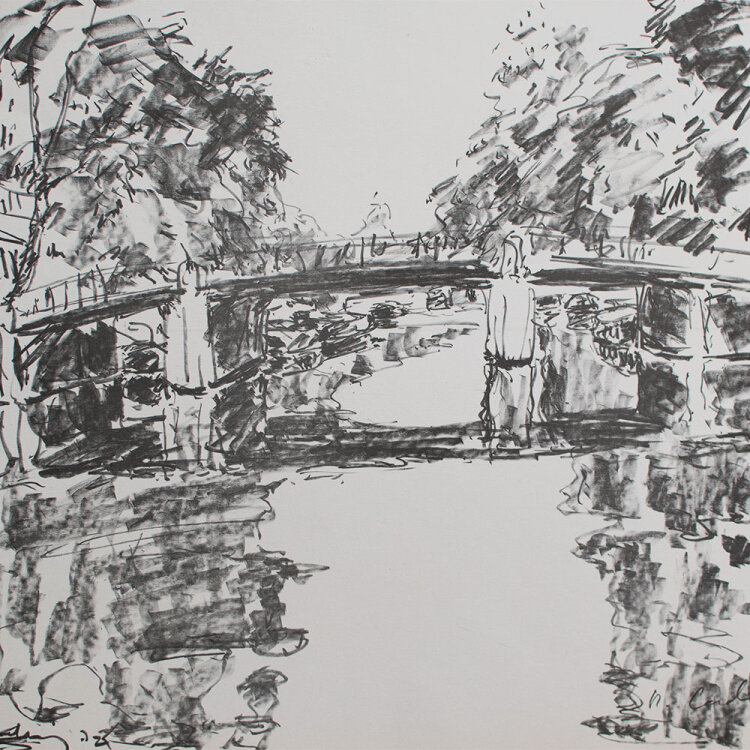 Roland Ladwig - Flußlandschaft mit Brücke - 1972 - Lithografie