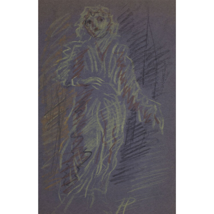 Clifford Holmead Philipps - Bildnis einer Frau mit Gewand - o.J. - Pastell auf blau getöntem Papier.
