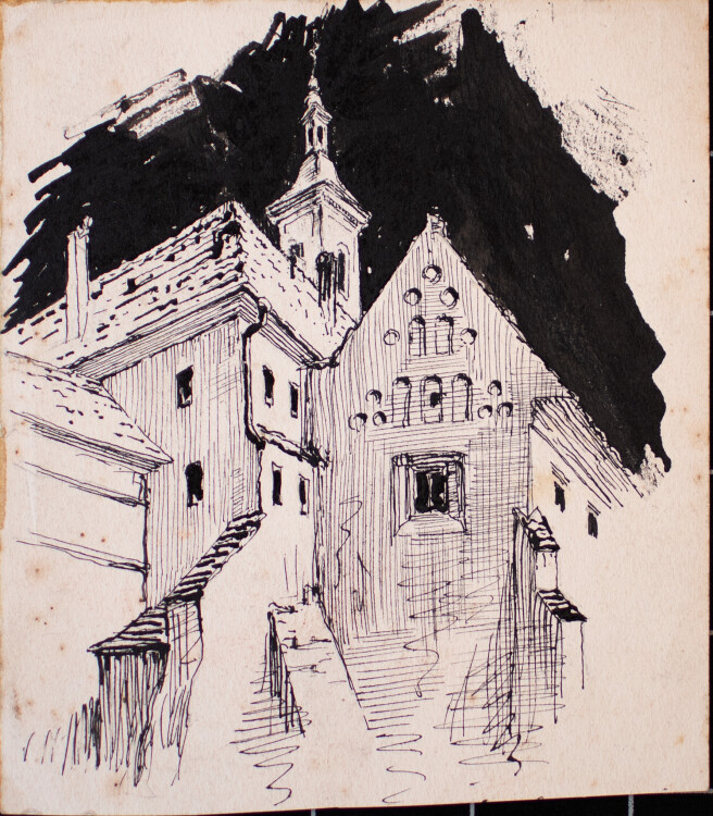 Józef Teofil Smoliński - Kirche bei Nacht - um 1900 - Tinte