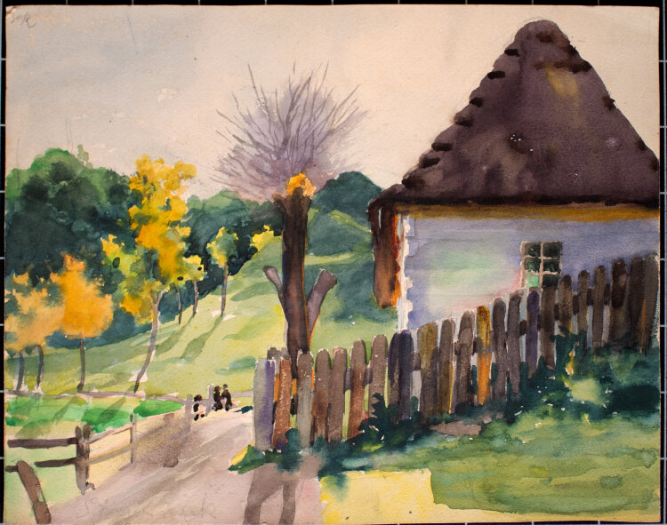Józef Teofil Smoliński - Landschaft mit Bauernhaus - um 1900 - Aquarell, Bleistift