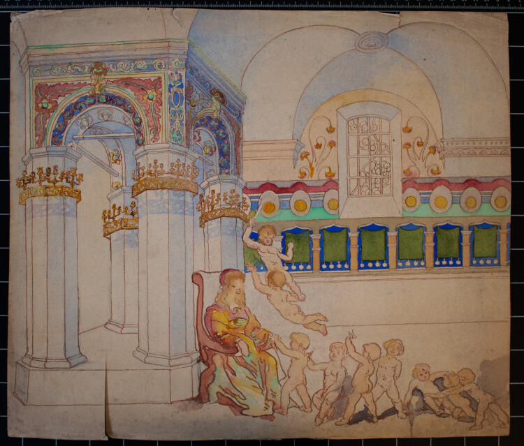 Józef Teofil Smoliński - Biblische Szene in Kircheninnerem - o. J. - Aquarell, Tinte