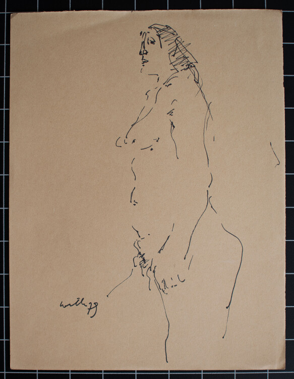 Bernt Wilke - Stehender Frauenakt - 1979 - Tusche auf getöntem Papier