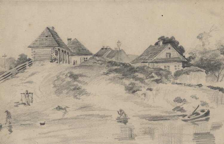 Józef Teofil Smoliński - Dorf am Wasser - um 1900 - Bleistift