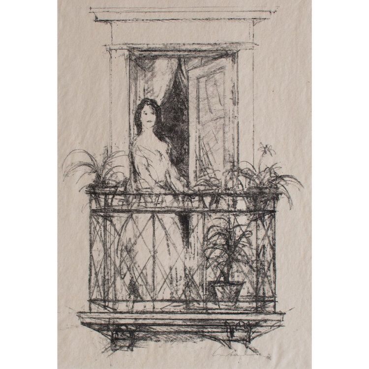 Hans Meid - Frau auf dem Balkon - o.J. - Lithografie