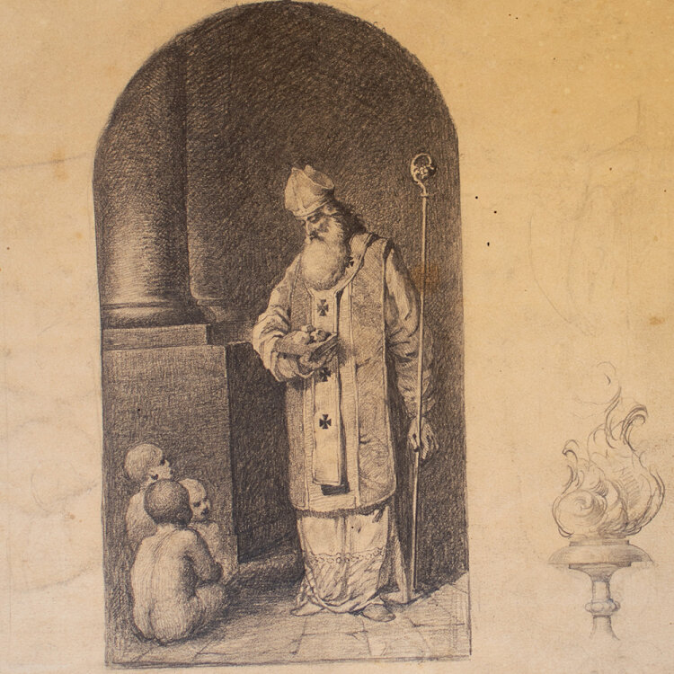 Józef Teofil Smoliński - Hl. Nikolaus von Myra/ Aufständische/ Skizzen - o. J. - Bleistift, Graphit, Tinte