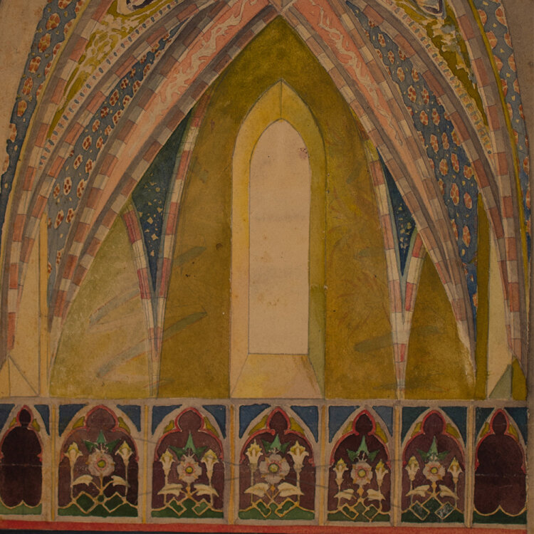 Józef Teofil Smoliński - Kircheninneres mit Gewölbe - o. J. - Aquarell, Bleistift