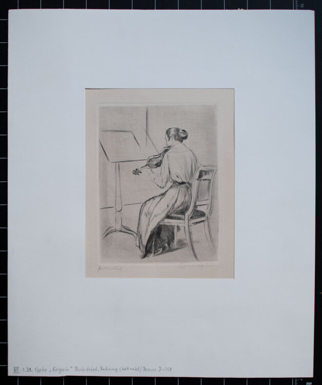 Ernst Oppler - Geigerin, Frauenporträt - o.J. - Radierung auf Büttenpapier