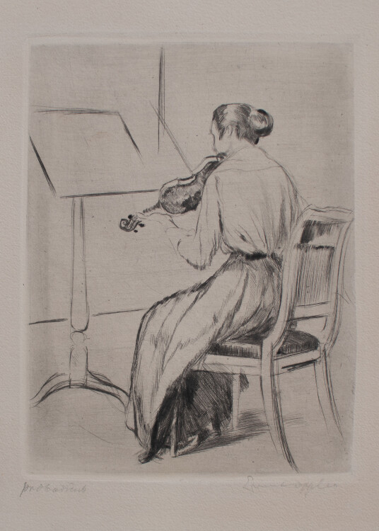 Ernst Oppler - Geigerin, Frauenporträt - o.J. - Radierung auf Büttenpapier