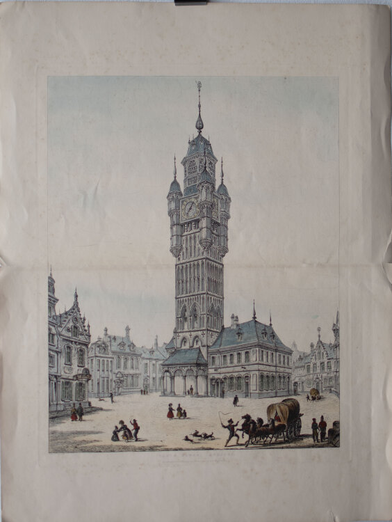 John Coney - Clock Tower Bergues - o.J. - kolorierte Lithografie