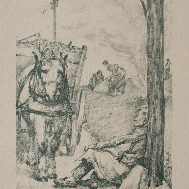 Hans Baluschek - Herbst (aus der Folge Volk") - 1925 - Lithografie in Grün"