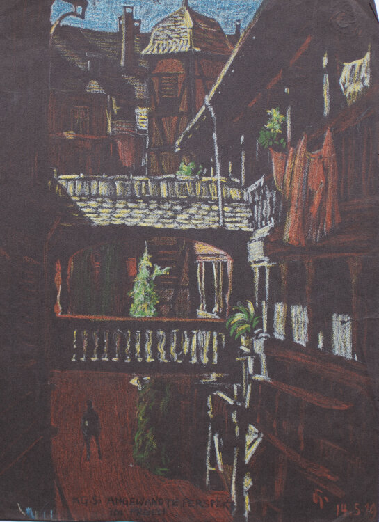 Uli Huber - Blick in eine Gasse - 1919 - Pastell auf braunem Papier