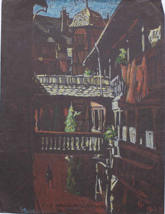 Uli Huber - Blick in eine Gasse - 1919 - Pastell auf braunem Papier