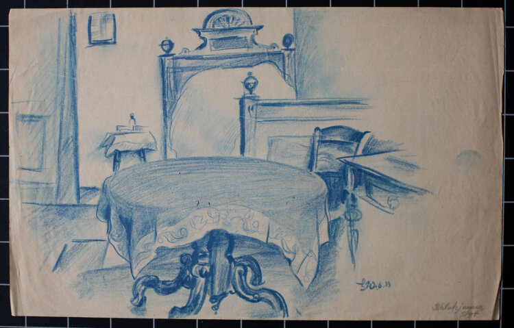 Uli Huber - Schlafzimmer - 1923 - Farbstift auf dünnem Papier