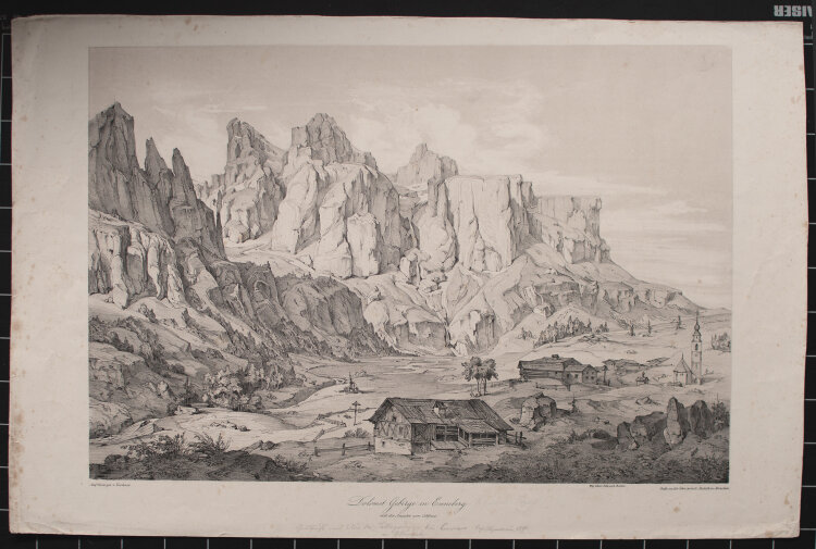 Albert Emil Kirchner - Dolomit Gebirge in Enneberg - o.J. - getönten Lithografie