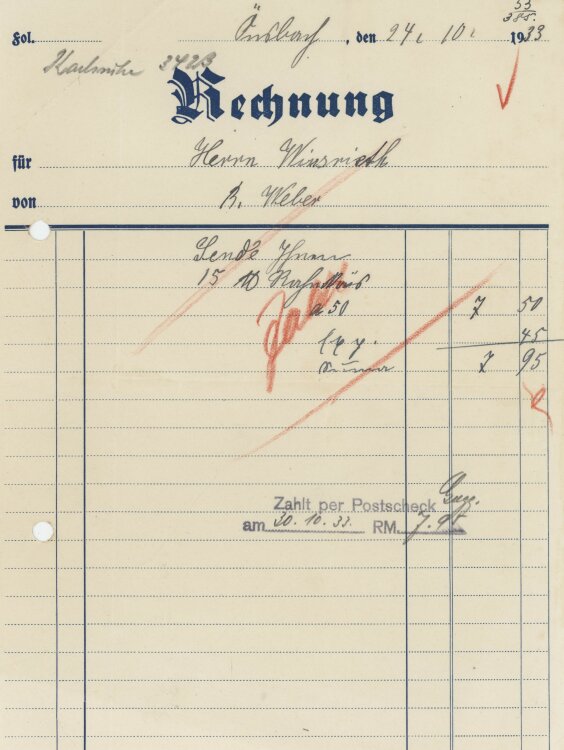Firma M. Winzrieth (Kaufhaus) - Rechnung - 24.10.1933