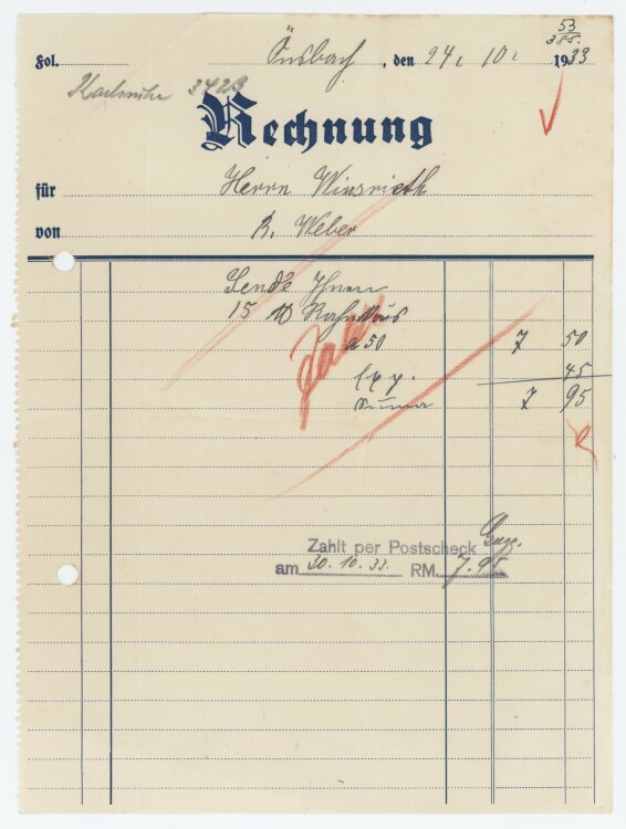 Firma M. Winzrieth (Kaufhaus) - Rechnung - 24.10.1933