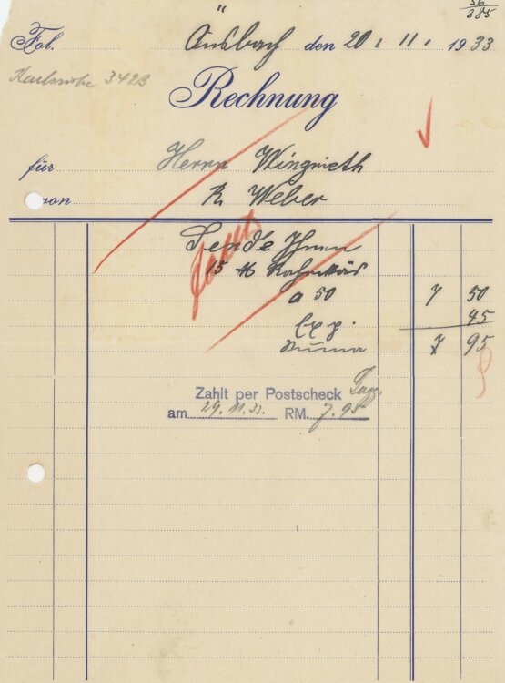 Firma M. Winzrieth (Kaufhaus) - Rechnung - 20.11.1933
