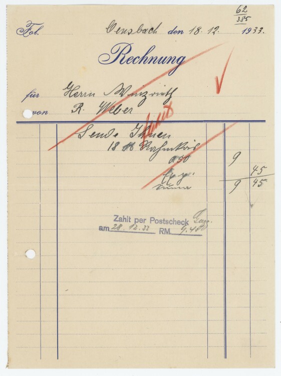 Firma M. Winzrieth (Kaufhaus) - Rechnung - 18.12.1933