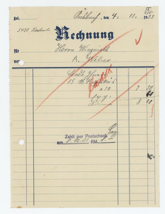 Firma M. Winzrieth (Kaufhaus) - Rechnung - 04.11.1933