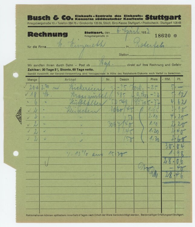 Firma M. Winzrieth (Kaufhaus) - Rechnung - 06.04.1933