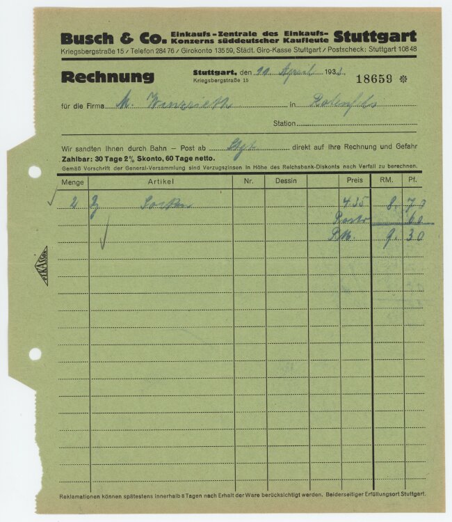 Firma M. Winzrieth (Kaufhaus) - Rechnung - 11.04.1933