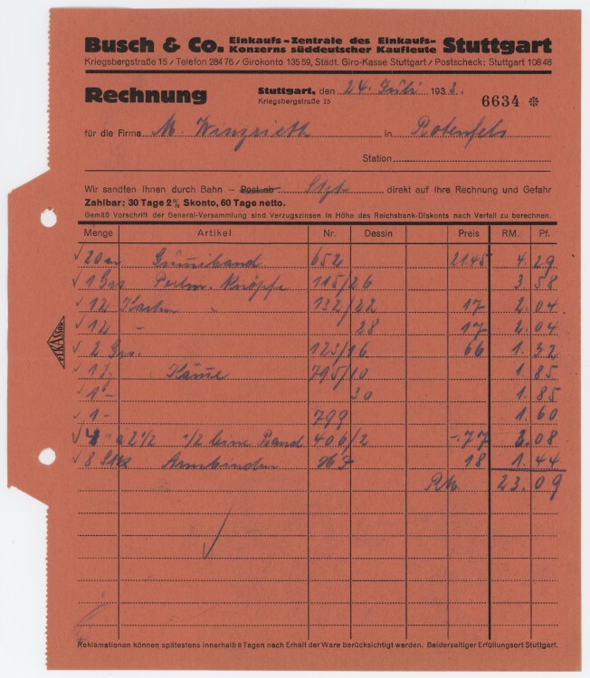 Firma M. Winzrieth (Kaufhaus) - Rechnung - 24.07.1933